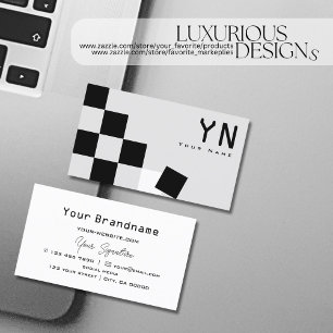 Svart Grått med schackbräde med monogram Modern Visitkort