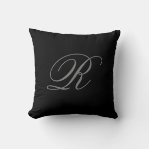 Svart Grått, minimalistiskt, första monogram Kudde