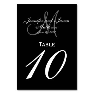 Svart Grått Monogram Bröllop Bordsnummer Card