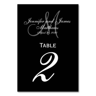 Svart Grått Monogram Bröllop Bordsnummer Card