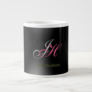 Svart Grått Monogram Initialer Enkelt Plain Jumbo Mugg