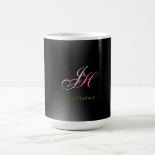 Svart Grått Monogram Initialer Enkelt Plain Kaffemugg