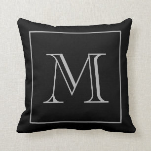 Svart Grått Monogram Kudde
