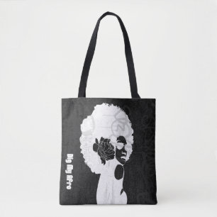 Svart, grått och coola Afro-utskrift Tygkasse