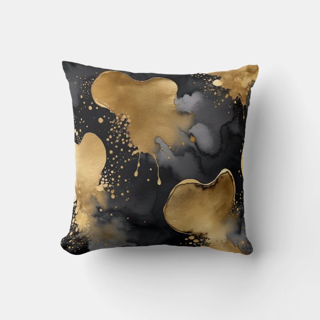 Svart, grått och guld abstrakt kudde (Framsida)
