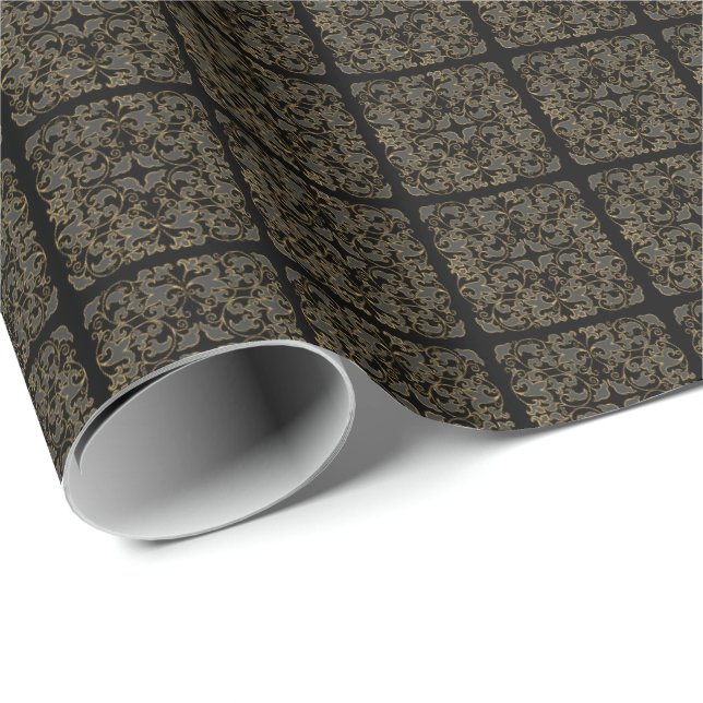 Svart, Grått och Guld Presentpapper (Rullad Hörn)