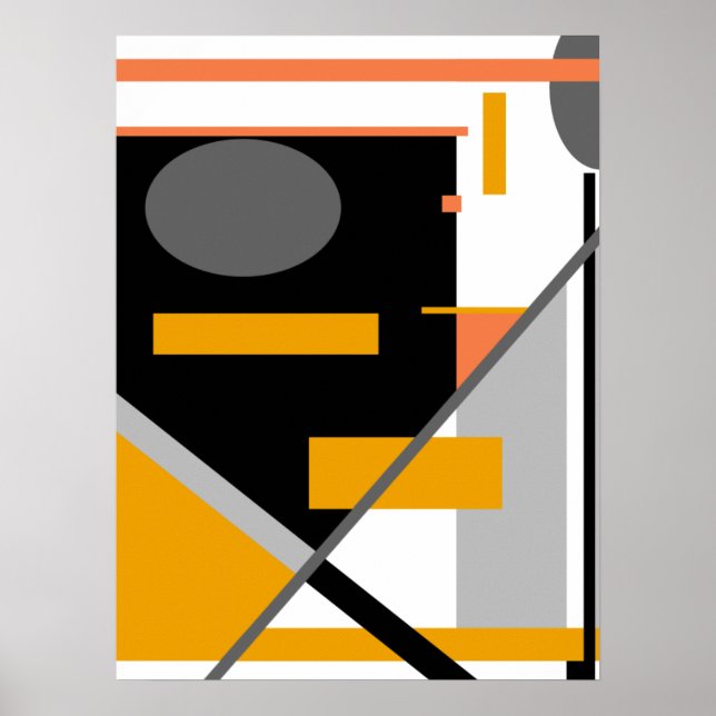 Svart, Grått och Orange Geometriska former på vitt Poster (Framsidan)