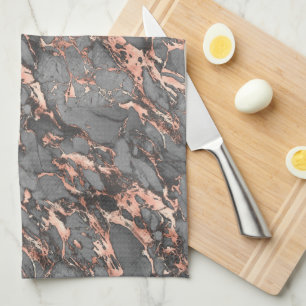 Svart, Grått och Ro Guld Marble Kökshandduk