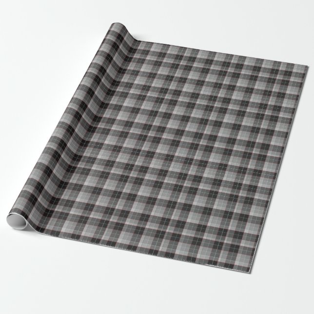 Svart, grått och röd rand-plaid Masculine-design Presentpapper (Utrullad)