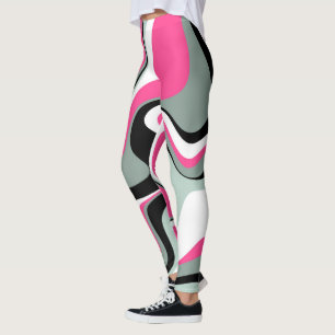 Svart, Grått och Rosa Vätskemängd Abstrakt Leggings