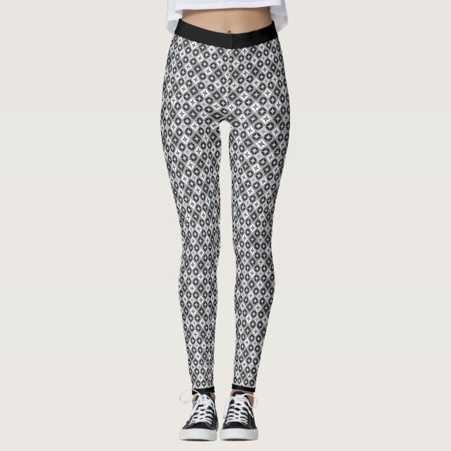 Svart, Grått och Vita Mönster Leggings (Framsida)