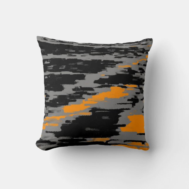 Svart Grått Orange Abstrakt Wave Retro Pillow Kudde (Framsida)