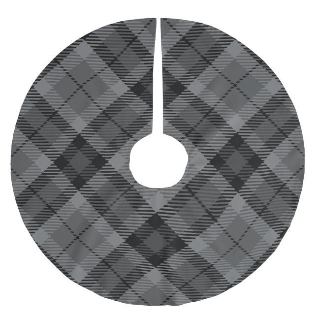 Svart Grått P Rand Tartan Mönster Julgransmatta Borstad Polyester (Framsidan)