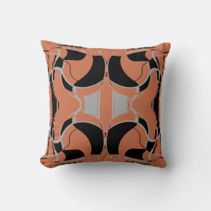 Svart Grått på bränd Orange Symmetrical Mönster Kudde