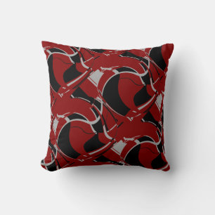 Svart Grått på Mörk Red Swirling Art Circle Tiles  Kudde