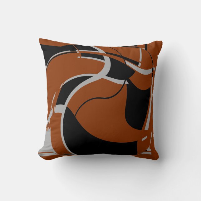 Svart Grått på Mörk Rust Swirling Abstrakt Motif Kudde (Framsida)