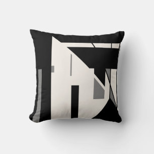 Svart Grått på vit diagonal geometrisk konsdesign Kudde