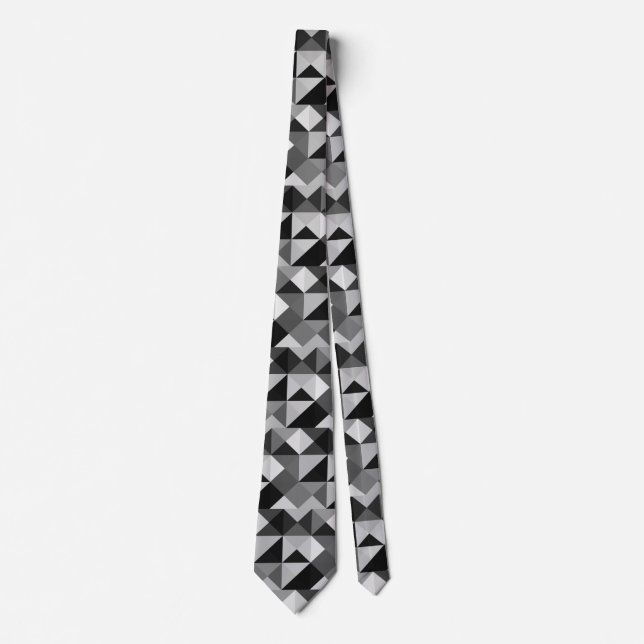 Svart Grått Pixel Geometric Abstrakt Art Tie Slips (Framsida)
