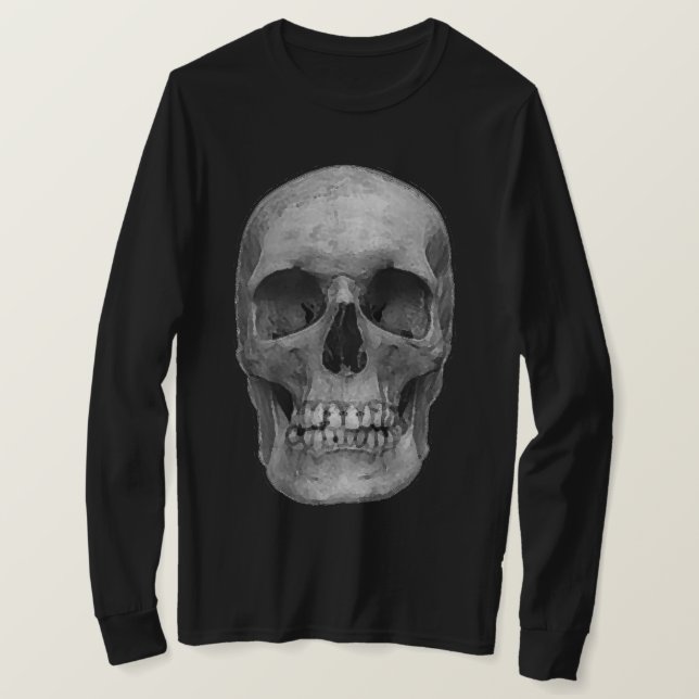 Svart Grått Pop Art Retro Snyggt Skull T Shirt (Design framsida)