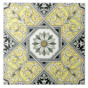 Svart Grått Repro Transferware-Gult-återgivnings Kakelplatta