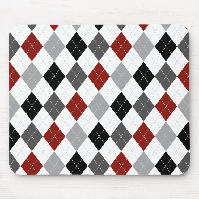 Svart, Grått, rött och vitt argyle Preppy Mousepad Musmatta (Framsidan)