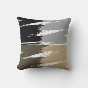 Svart Grått Tan White Push Stroke Paint Kudde