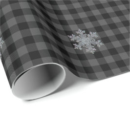 Svart, grått Tartan plaid - snö flake Presentpapper