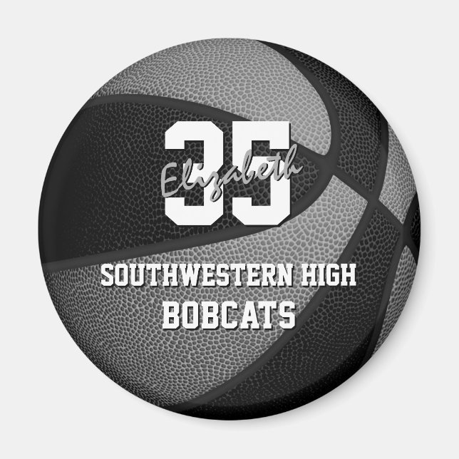 Svart grått-ungar sportgåvor basketbolllag namn magnet (Framsidan)