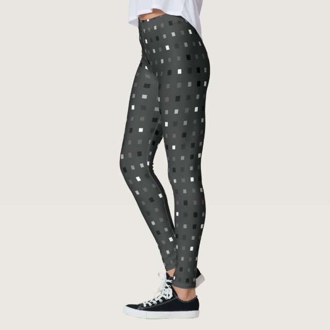 Svart Grått-uppspelning med Pixel Seamless Mönster Leggings (Vänster)