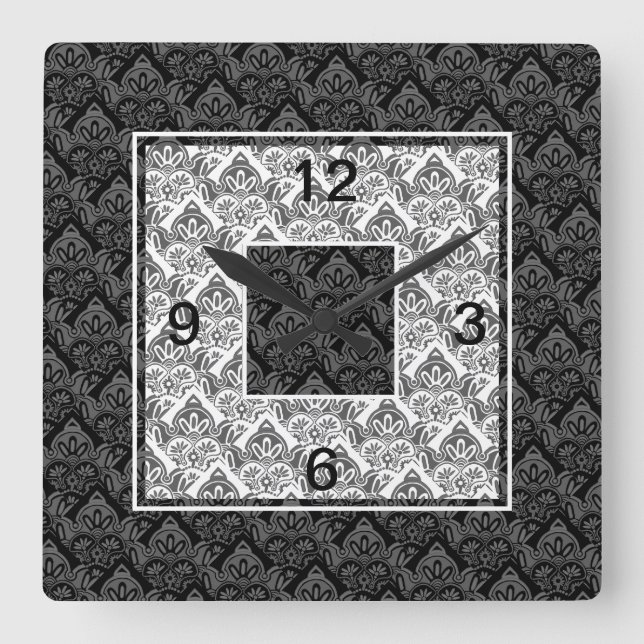 Svart, grått, vit väggklocka (Framsida)