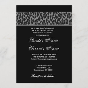 Svart Grått White Leopard Wedding bjudande Inbjudningar