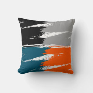 Svart Grått White Orange Ming Push Stroke Paint Kudde