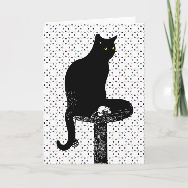 Svart gratulationskort för katt kort (Framsida)