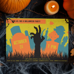 Svart gravgård och gravsten Halloween fest Inbjudningar