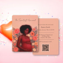 Svart Gravid Kvinna QR-kod Baby Shower, Blommig
