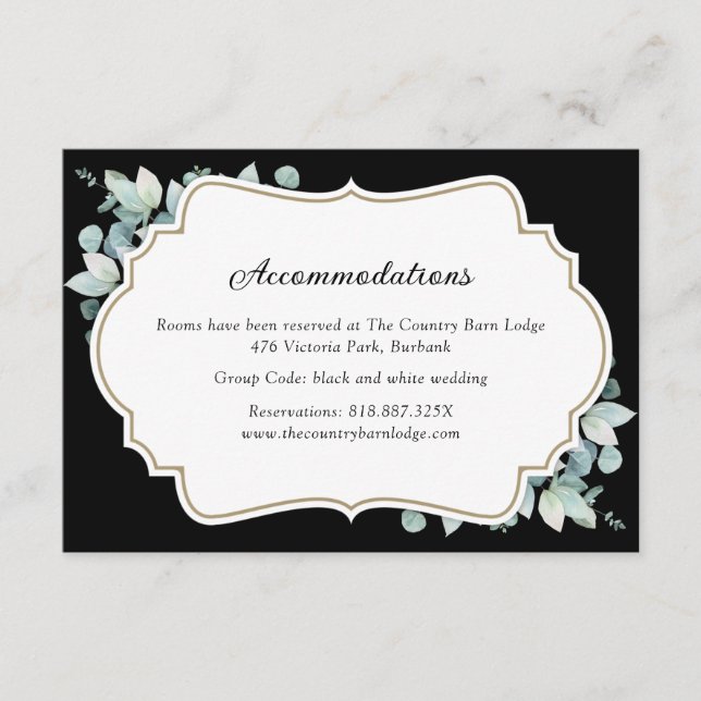 Svart Greenery Eucalyptus Hotel-inkvarteringskort Tilläggskort (Framsida)