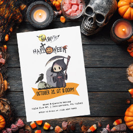Svart Grim Reaper Kråka Kyrkogård Barn Halloween Inbjudningar