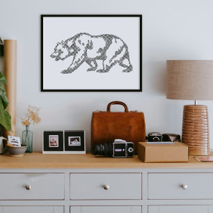 Svart Grizzlybjörn Djur Linje Konsttryck Poster