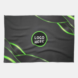 Svart & Grön Abstrakt Fluid Design | Lägg till Log Kökshandduk
