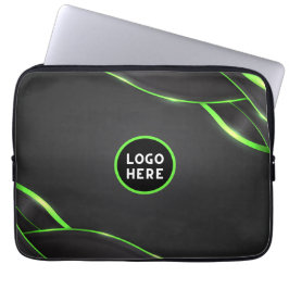 Svart & Grön Abstrakt Fluid Design | Lägg till Log Laptop Fodral