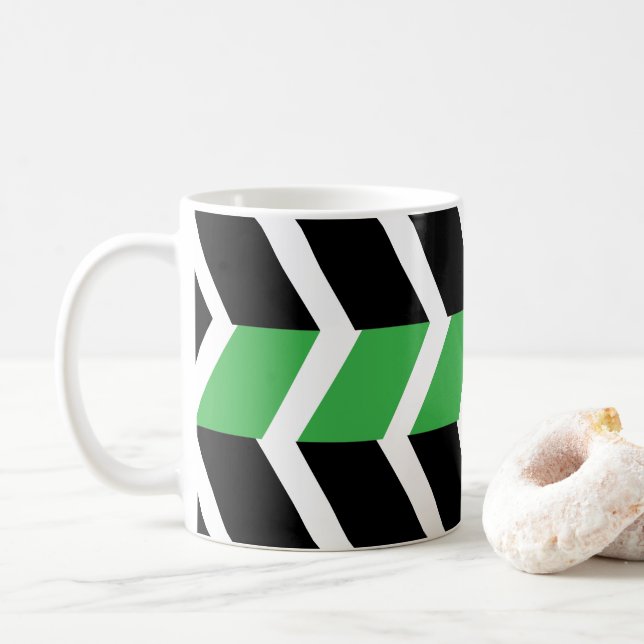 Svart Grön Chevron Randig Kaffemugg (Med munk)