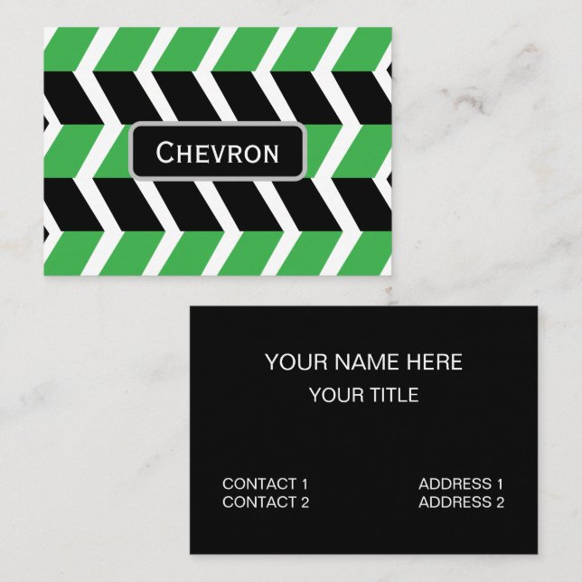 Svart Grön Chevron Randig Visitkort (Fram/baksida)