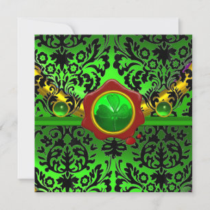 SVART GRÖN DAMASK,SHAMROCK,RÖD VAXSIGILL MONOGRAM INBJUDNINGAR
