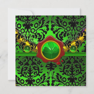 SVART GRÖN DAMAST,SHAMROCK,RÖD VAXSIGILL MONOGRAM INBJUDNINGAR
