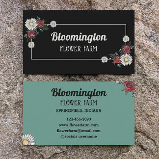 Svart & Grön elegant blomillustration Blomsterhand Visitkort