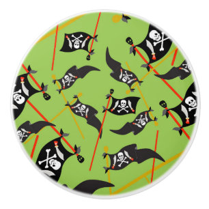 Svart Grön Piratflagga Dödskallar Vita Ben Plundri Knopp