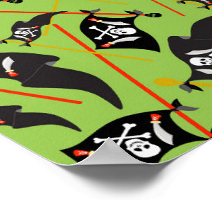 Svart Grön Piratflagga Dödskallar Vita Ben Plundri Poster