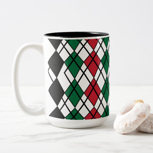 Svart Grön Röd Argyle-mönster Två-Tonad Mugg (Med munk)