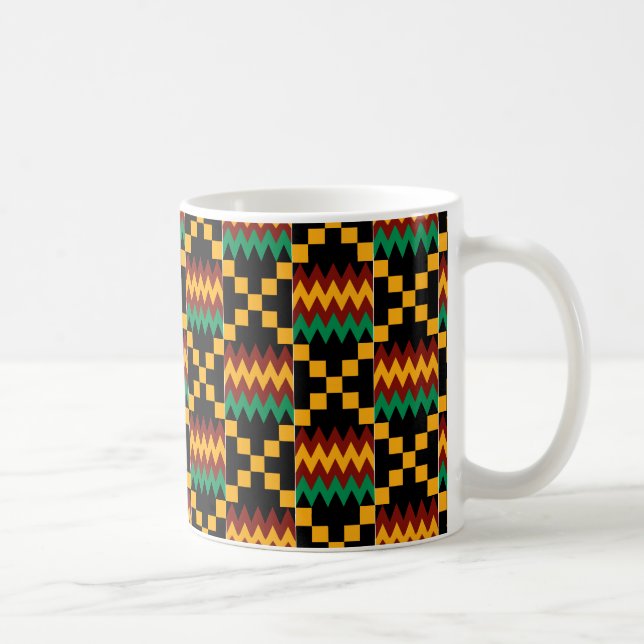 Svart, grön, röd och gul Kente-tyg Kaffemugg (Höger)