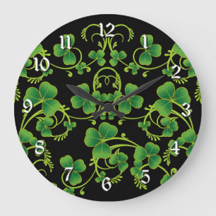 Svart & Grön Shamrock Vines Väggklocka